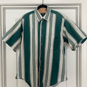 American Vintage Green and White Striped Button-Down Shirt